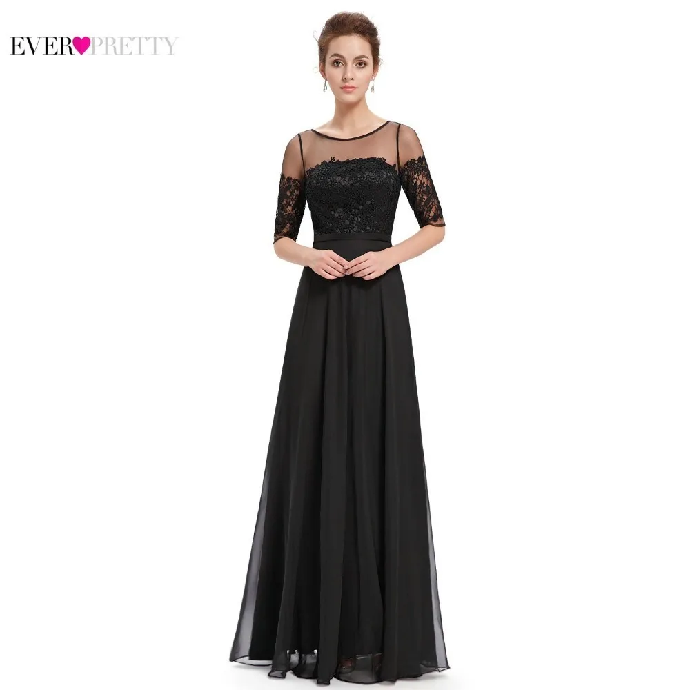

Evening Dresses Long Ever Pretty A-Line Half Sleeve Sexy Lace Formal Dresses EP08459BK Elegant Party Dresses Robe de Soiree