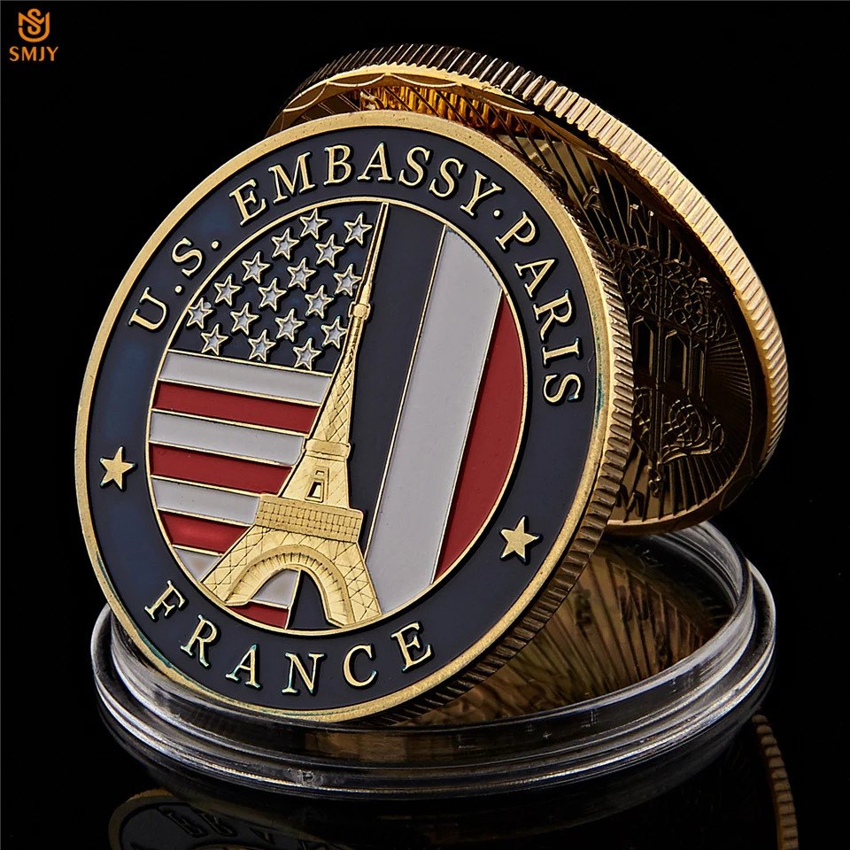 США, МИД США, США, Париж, Франция, башня, сувенир, вызов, золото, коллекционная копия монет
