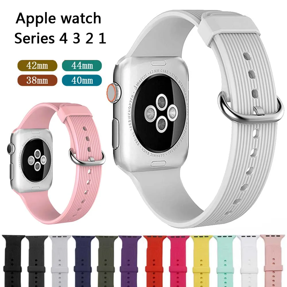 Силиконовый ремешок для Apple watch series 4 3 2 correa aple 42 мм 44 спортивный резиновый браслет