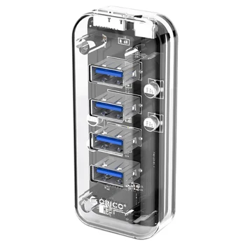 

ORICO Desktop Transparent USB 3.0 HUB 4 Ports 5Gbps High Speed HUB With Power Charger For Mobile Phone Windows Mac Linux Lapto