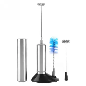 

Stainless Steel Handheld Electric Milk Frother Foam Maker Set with Double Whisks Cover And Stand Cleaning Brush