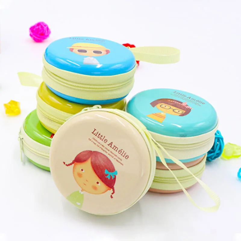 

Cartoon Earphone Bag USB Cable Organizer Portable Zippered Round Shape Headset box Multifunction storage box Coin Purse
