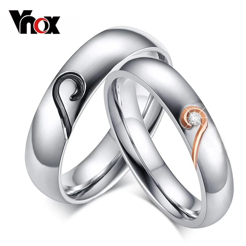 

Vnox Couple Ring for Women Men Heart Stainless Steel Promise Jewelry