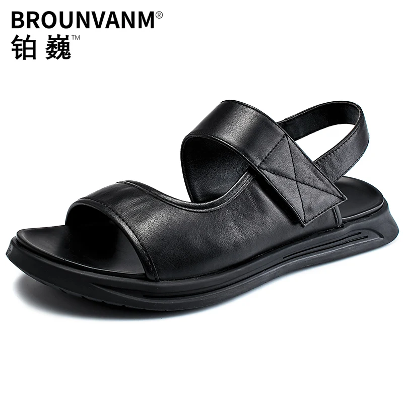 

Rome Style Men Sport Sandals Soft Genuine Leather Summer Outdoor Casual Shoes Cool Hook Loop Sandals