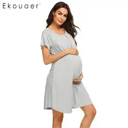 Ekouaer Для женщин летние пижамы Домашняя ночная рубашка платье для грудного вскармливания ночная рубашка Женская женское белье мягкое