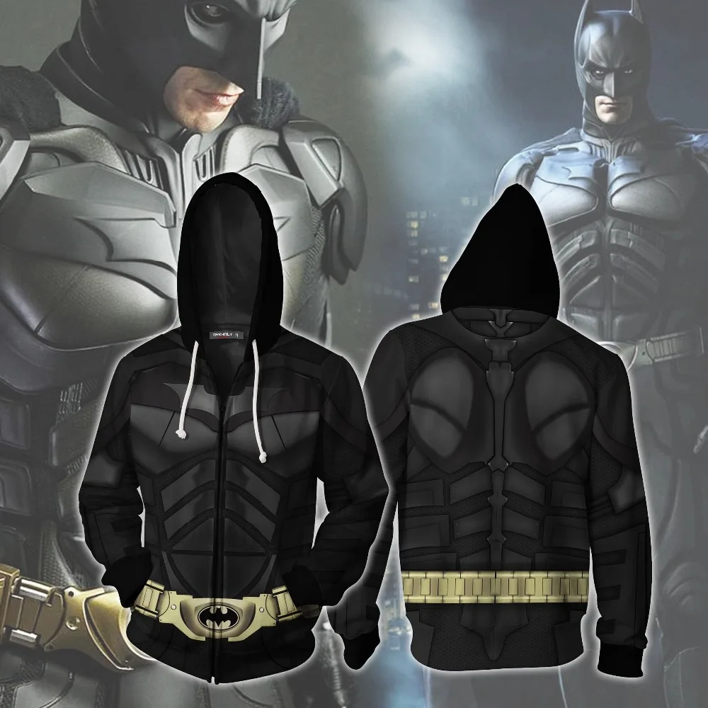 2019 костюм Бэтмена, косплей 3D принт Темный рыцарь Бэтмен Кофты Толстовки Мода Мстители 4 косплэй молния куртка с капюшоном