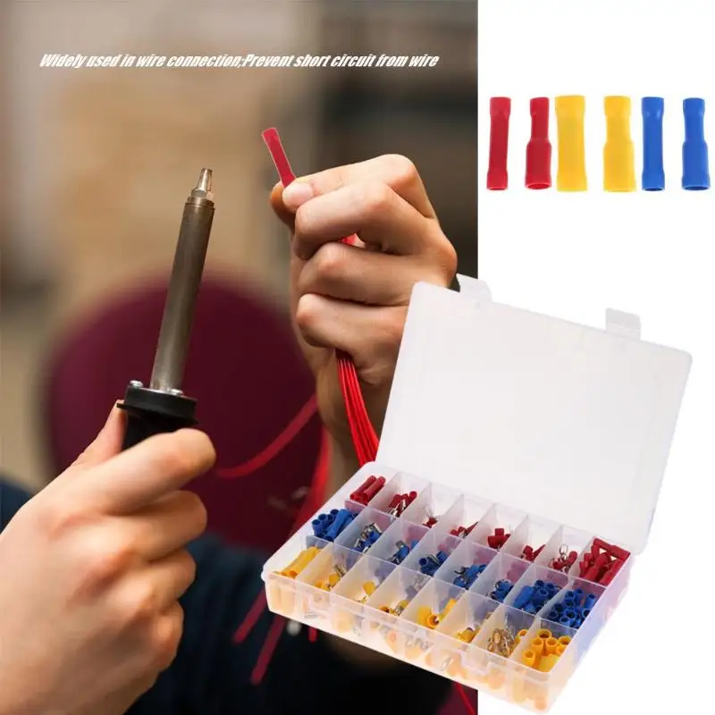 

400pcs Assorted Insulated Electrical Wire Terminals Crimp Connector Spade Butt Ring Fork Set Widely used in wire connection