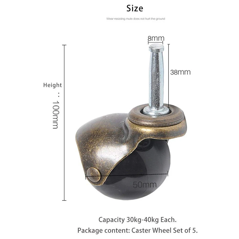 2 inch Swivel Caster Wheels Antique Ball Caster with Long Stem Total 330lbs Capacity for Furniture Replacement (Caster Set of