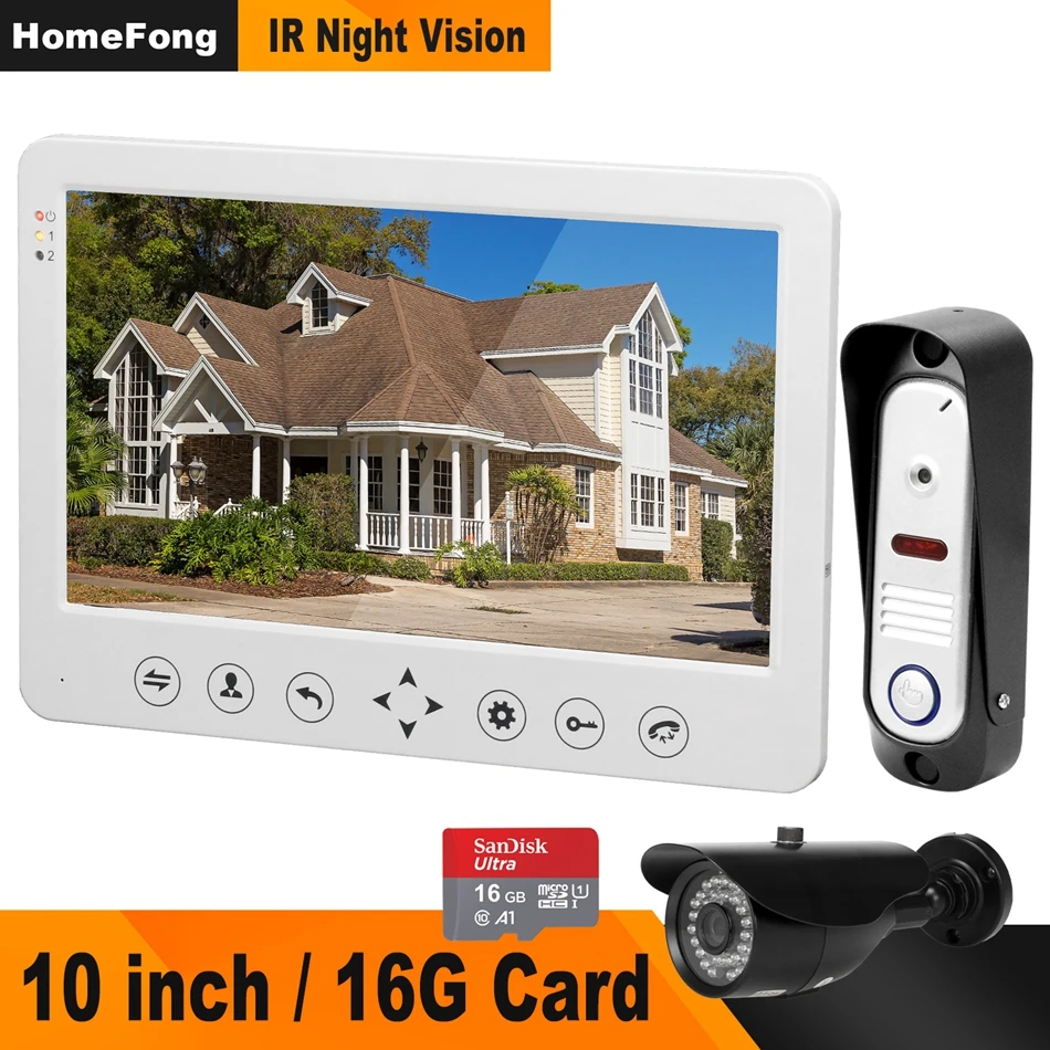 

HomeFong Video Intercom System Video Door Phone with 10 Inch LCD Monitor,16G Card,CCTV Camera,Home Security Wired Video Doorbell