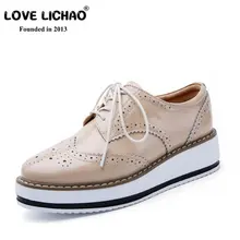 LOVE LICHAO/женские оксфорды из натуральной кожи с круглым носком; кроссовки на плоской подошве; женская повседневная обувь на платформе; zapatos mujer