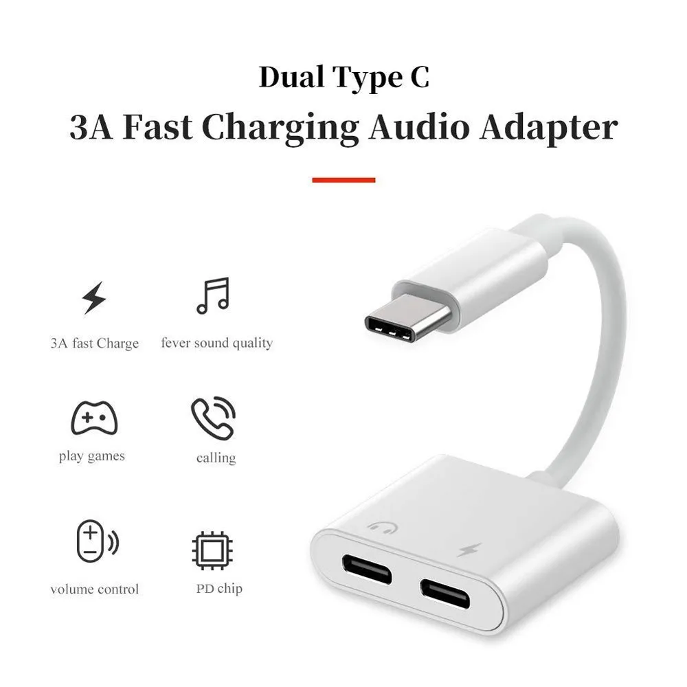 Usb type C аудио кабель адаптер двойной разъем разветвитель AUX USB наушники PD зарядное