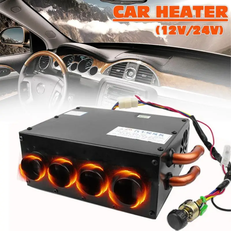 

Hot Universal DC 12V/24V 4 Hole Fan Heater Portable Car Vehicle Heating Cooling Heater Defroster Demister 80w Upgrade 2 In 1