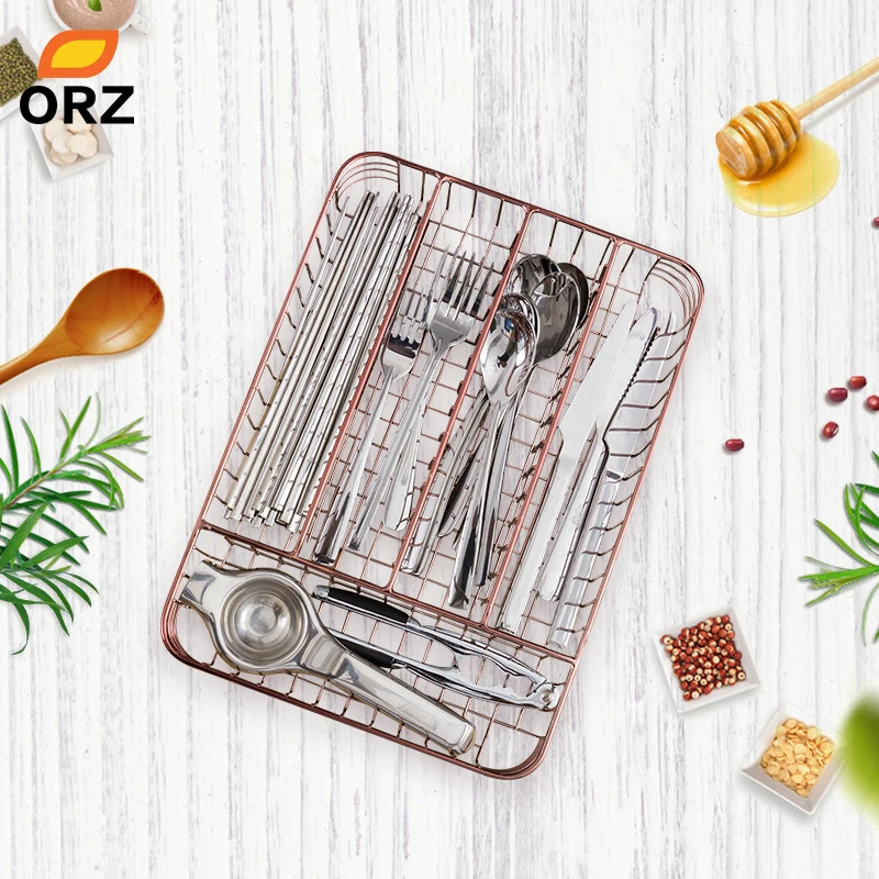 ORZ розовое золото, органайзер для кухонных столовых приборов, 5 деталей, органайзер для посуды, корзина для хранения утвари, коробка для кухонных принадлежностей, лоток