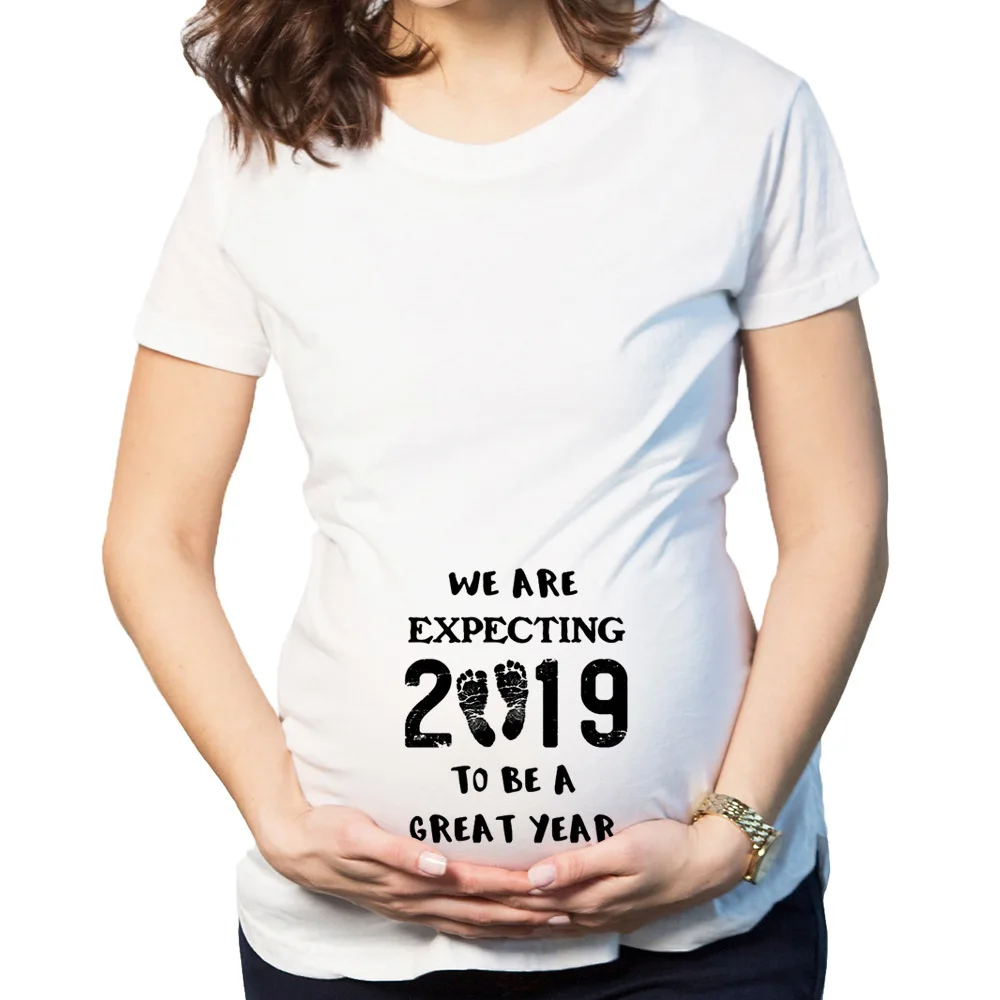 

2019 New Fashion Maternity Clothes Funny pregnancy tshirt Short Sleeve print letter Tops For Pregnant Women tees