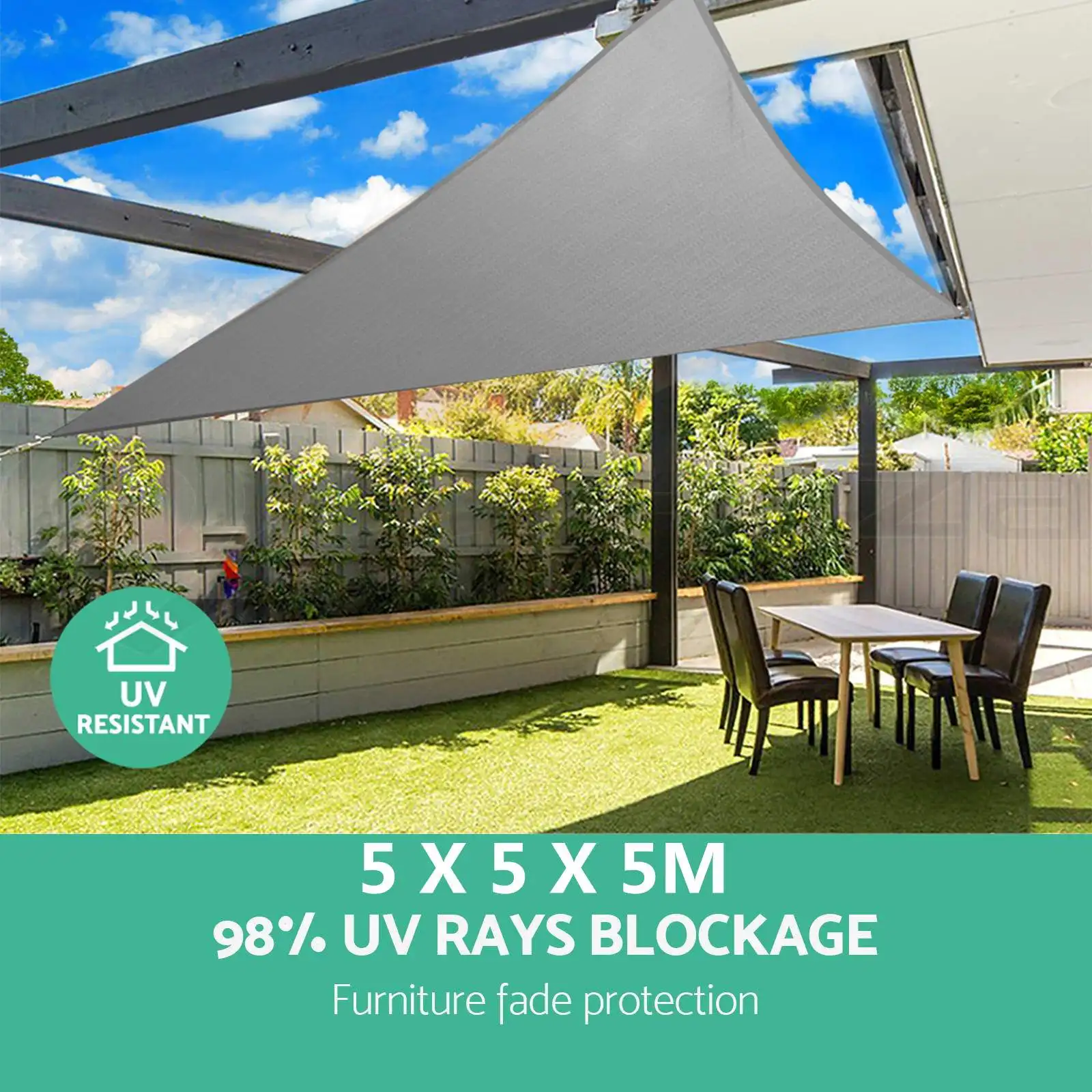 

5m Triangle Shade Sail Net Cloth Outdoor Swimming Pool Waterproof Sun Shade Sail Prevent UV Canopy Home Garden Awning Cover Cap