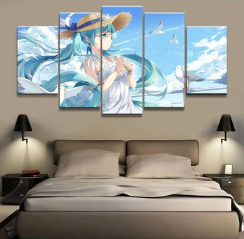 

5 Piece Modern Home Decor Anime Girl Hatsune Miku Poster Print Picture On Canvas Wall Art Artwork Decorations Lving Room Framed