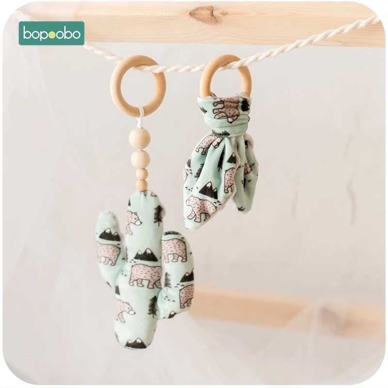 

Bopoobo 0-12months Baby Cartoon Dinosa Teething Baby Wood Food Grade Wooden Ring Organic Bunny Ears Gifts Teethers Rattles Toys