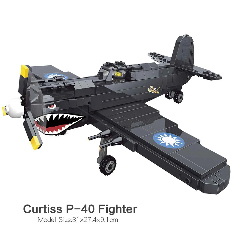 

Curtiss P-40 Fighter model aircraft compatible legoinglys military ww2 series gun weapons building blocks toys children gift