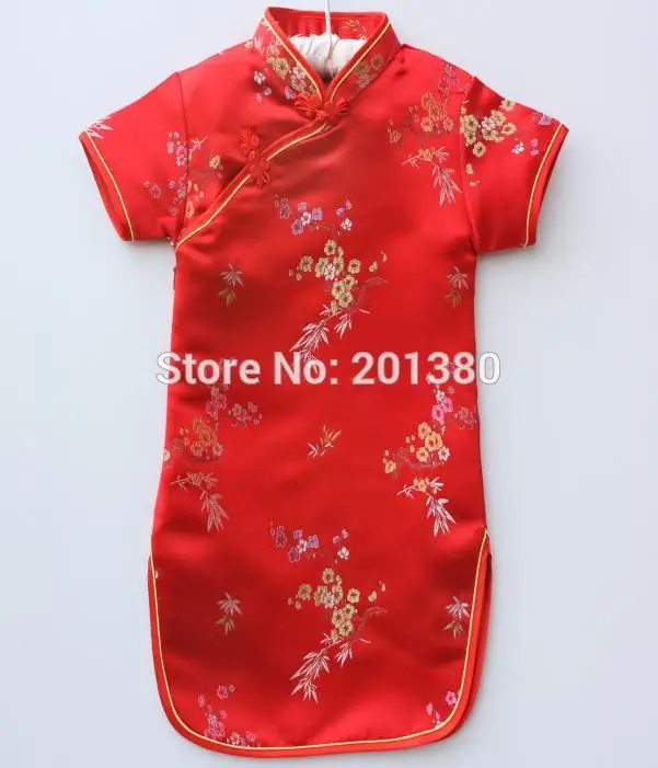 Шелковистое платье Ципао с цветочным рисунком для маленьких девочек, детское платье Ципао, китайский новогодний костюм, одежда, детские платья, свадебная форма для детей 2-16 лет