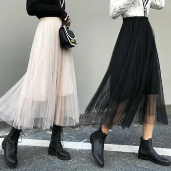

Woman Early Spring New Pattern Long Thin Casual Pleated Half-body Skirt