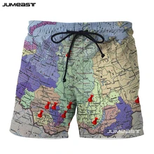 Jumeast модные короткие штаны с 3D принтом карта мира, Россия, повседневные мужские спортивные свободные шорты, новые пляжные шорты