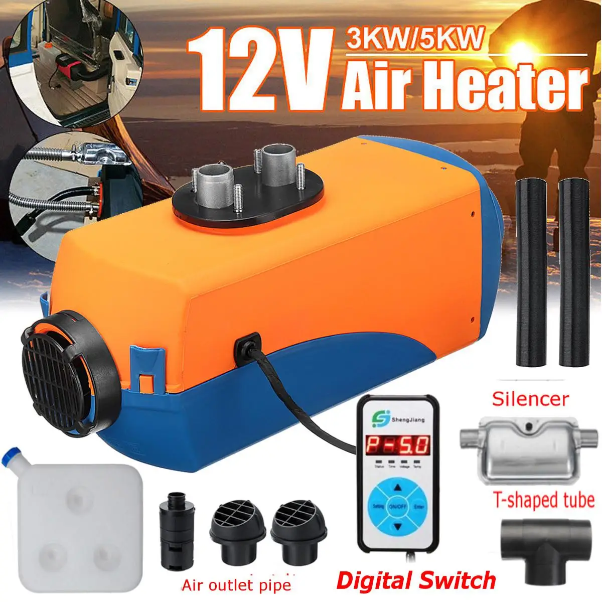 

12V 3KW/5KW Diesels Air Parking Heater Digital Display Parking Heater with Free Silencer For Trucks Boats Bus Car Trailer Heater