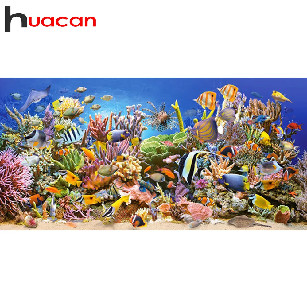 Алмазная живопись Huacan с изображением рыбок животных Набор для творчества 5D