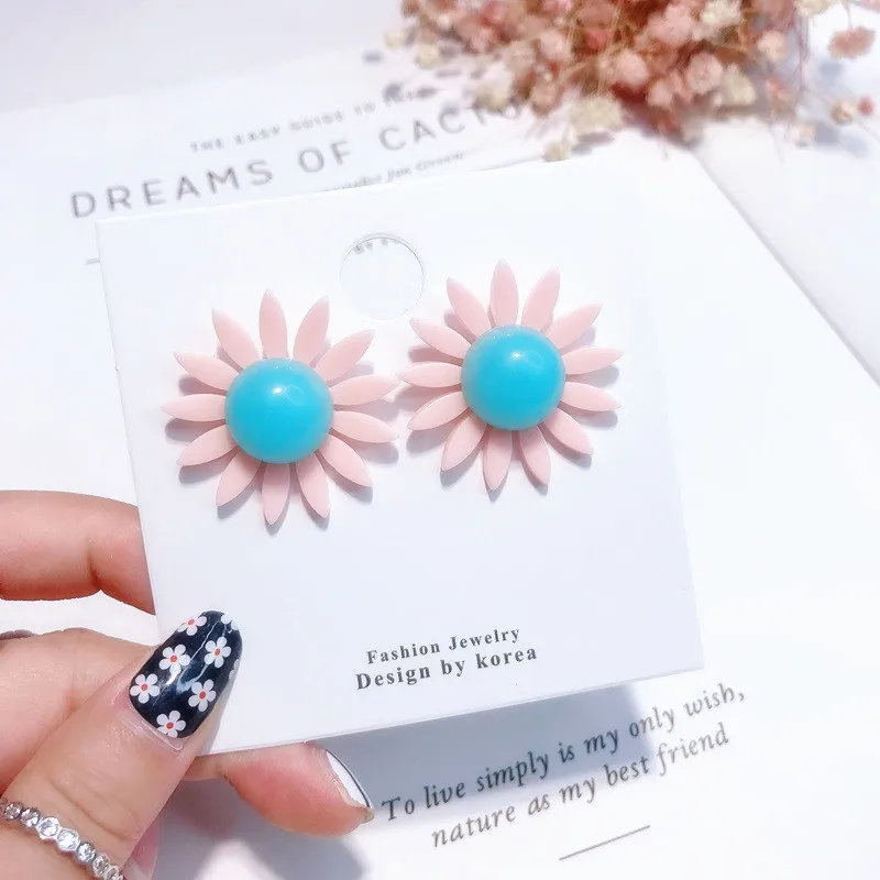 

New Fashion Flower Stud Earrings For Women Girl Small Fresh Sweet Cute Pink Blue Color Earrings Personality Wholesale Jewelry