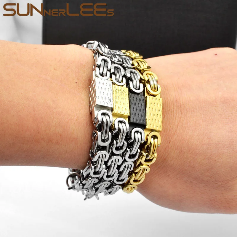 SUNNERLEES 316L браслет из нержавеющей стали 8 мм геометрические византийские звенья Цепочка Золото Серебро Черный для мужчин женщин ювелирные изделия подарок SC120 B