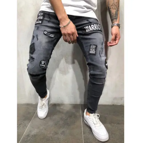 Fashion Men's Ripped Skinny Jeans Destroyed Frayed Slim Fit Denim Pant Zipper US Fashion Men's Ripped Skinny Jeans Destroyed Frayed Slim Fit Denim Pant Zipper US