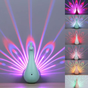 

Touch Switch Remote Control LED Night Light USB Charging For Children Bedroom Bedside Decoration Peacock Pattern Projector Lamp