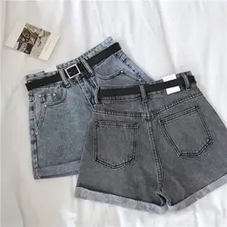 2019 для женщин джинсовые шорты с из искусственной кожи ремень широкие брюки летние джинсовые шорты Chic Street взлетно посадочной полосы шорты