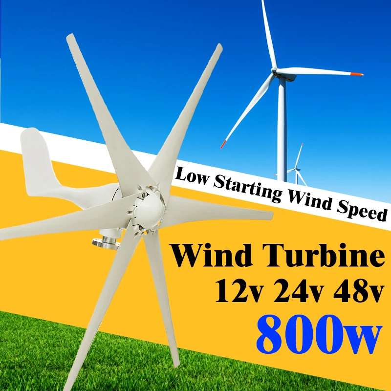 

800W 12V 24 V 48 Volt 6 Nylon Fiber Blade Horizontal Home Wind Turbines Wind Generator Power Windmill Energy Turbines Charge