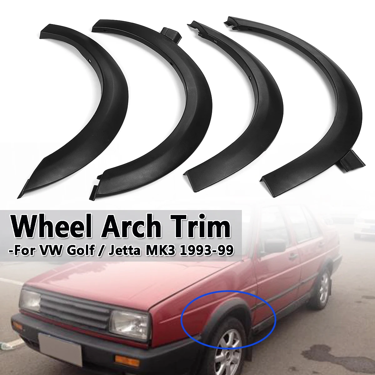 

4pcs Univeasal For Fender Flares For Car Wheel Arch Trim Mug Set For VW Golf For Jetta Cabrio MK3 ABS Plastic Mudguards Sticker