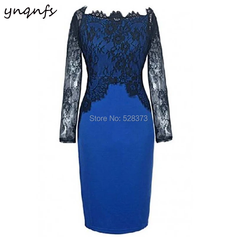 YNQNFS C3 Lange Mouwen Black Lace Royal Blue Moeder van de Bruid Jurken robe de cocktail courte Wedding Party Gast jurk 2019 YNQNFS C3 Lange Mouwen Black Lace Royal Blue Moeder van de Bruid Jurken robe de cocktail courte Wedding Party Gast jurk 2019