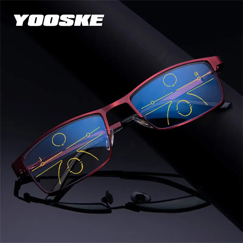 YOOSKE gafas de lectura con luz azul para hombres, gafas multifocales progresiva para mujer, marco de aleación para gafas, Diopter
