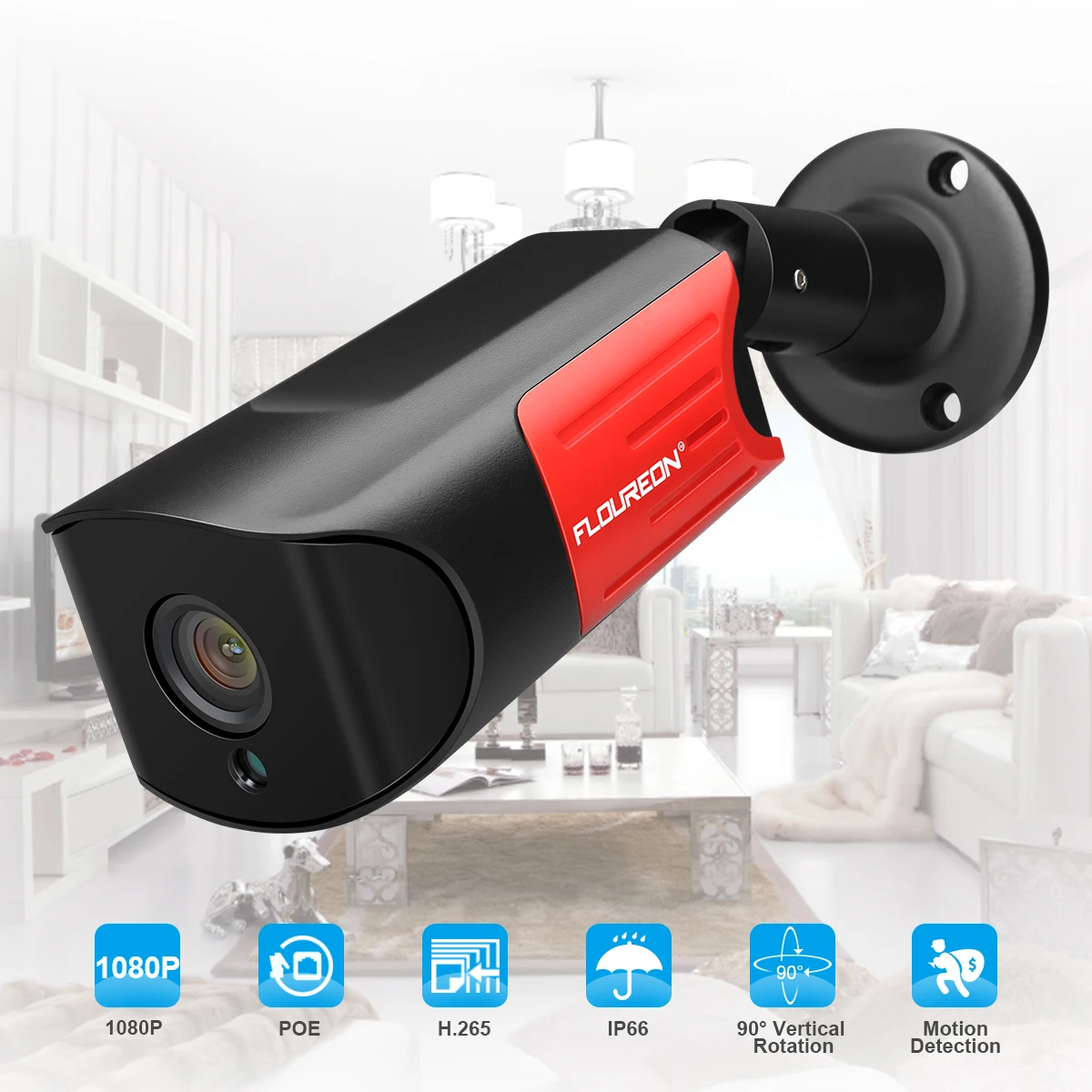 

FLOUREON 1080P 2.0MP POE IP Camera with 4mm Lens 50ft Night Vision IP66 Waterproof Motion Detection Remote View