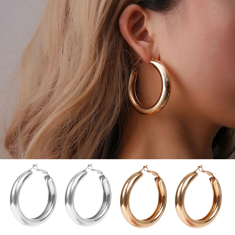 

1Pair Big Circle Drop Earrings Over Size Wedding Boho Golden Silver Simple Round Valentines Gift Party Fashion Jewelry