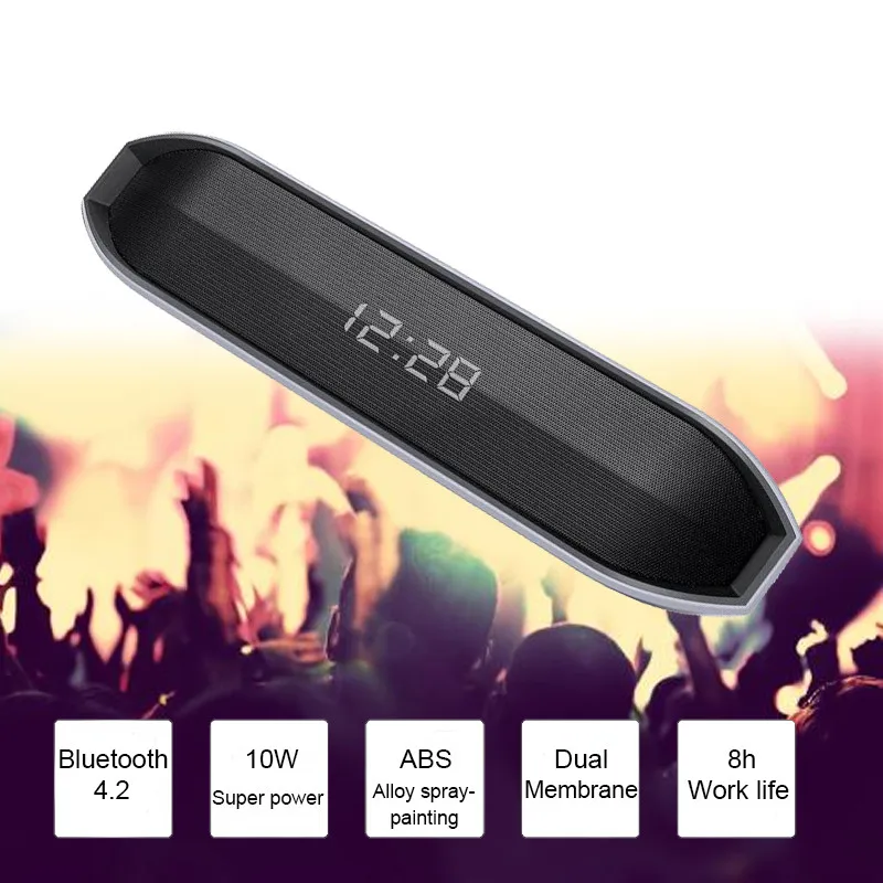 

Mini Wireless Bluetooth Speaker Portable Sound System Double Horn 3D Stereo Subwoofer Music Surround LED Alarm Clock TF AUX USB