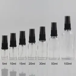 Оптовая продажа Прозрачный лосьон стеклянная бутылка 50 мл, 50 мл стеклянные емкости для косметических средств бутылка с черным насосом