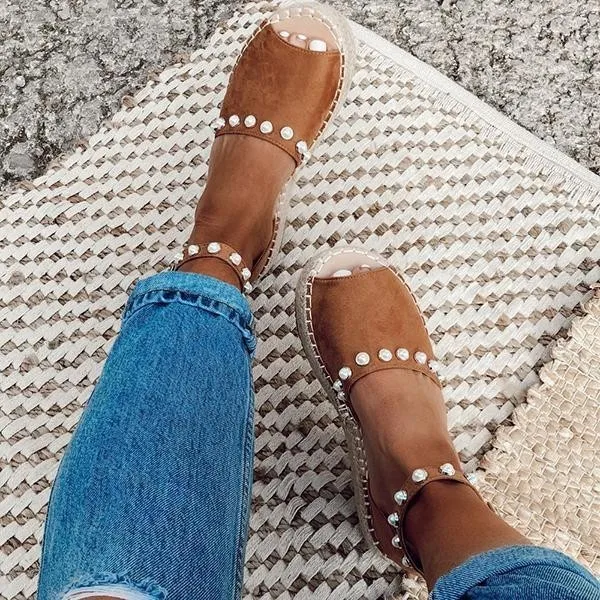 

Platform Straw Plaited Article Hemp Rope Weave Sandals Flange Pearl Fish Mouth Hasp Women's Shoes
