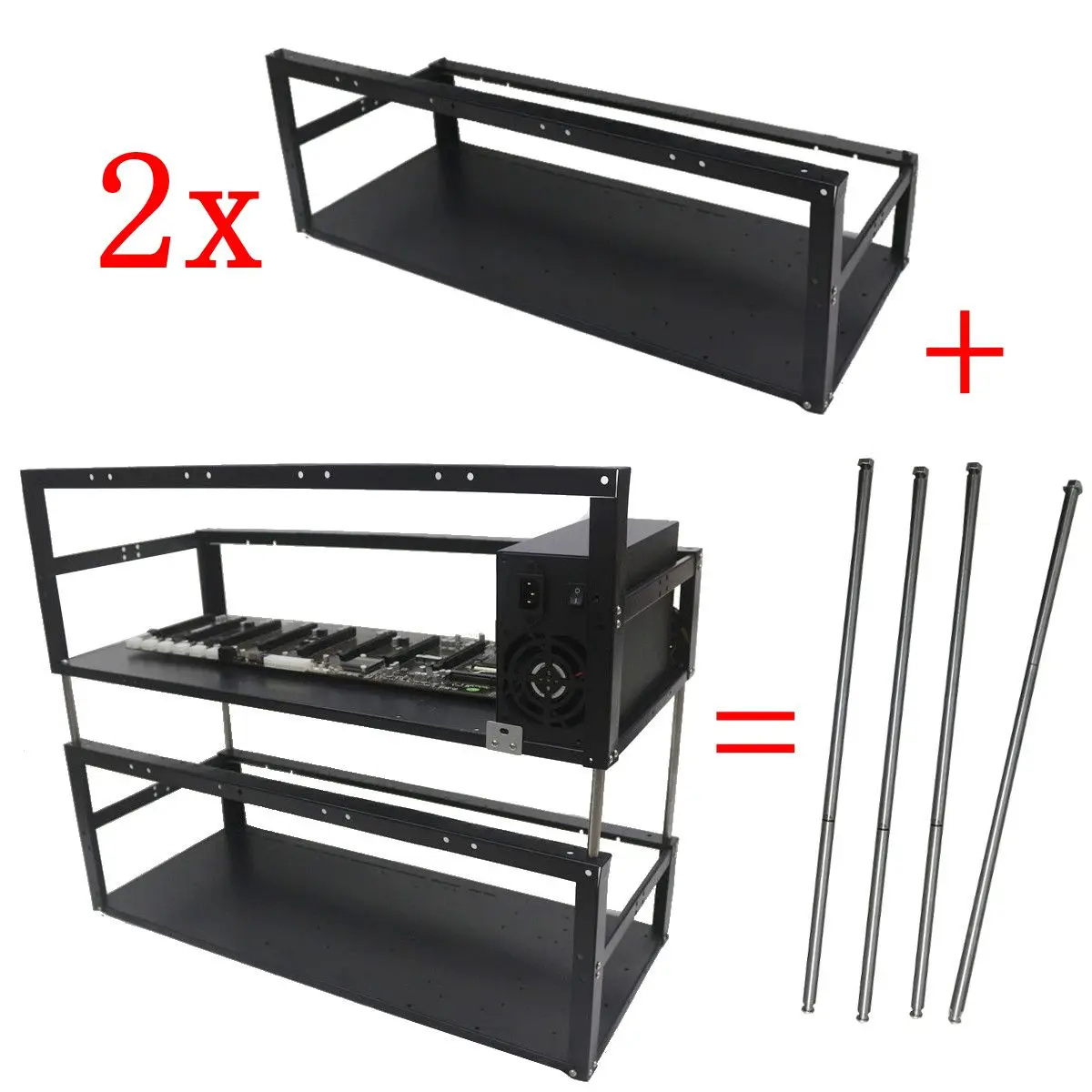 2 X Stackable 8 GPU Mining Rig Case 5 Fans Open Air Frame ETH/ZEC/Bitcoin Mining Computer Case Fram e+ stacking accessories 2 X Stackable 8 GPU Mining Rig Case 5 Fans Open Air Frame ETH/ZEC/Bitcoin Mining Computer Case Fram e+ stacking accessories