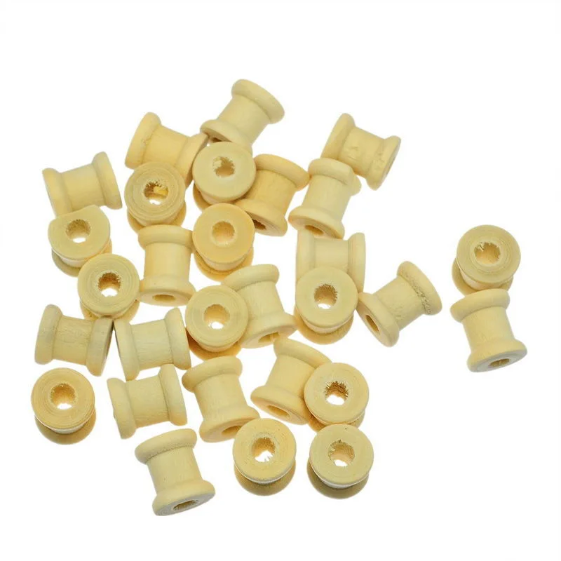 

100Pcs Natural Cylinder Wooden Spools 14mm x12.6mm New