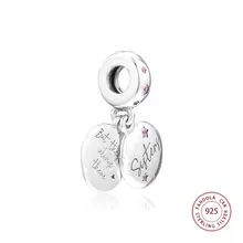 Розовый CZ Forever Sisters висячий Шарм Подходит Pandora Подвески браслет серебряные бусины 925 пробы для женщин perles День матери