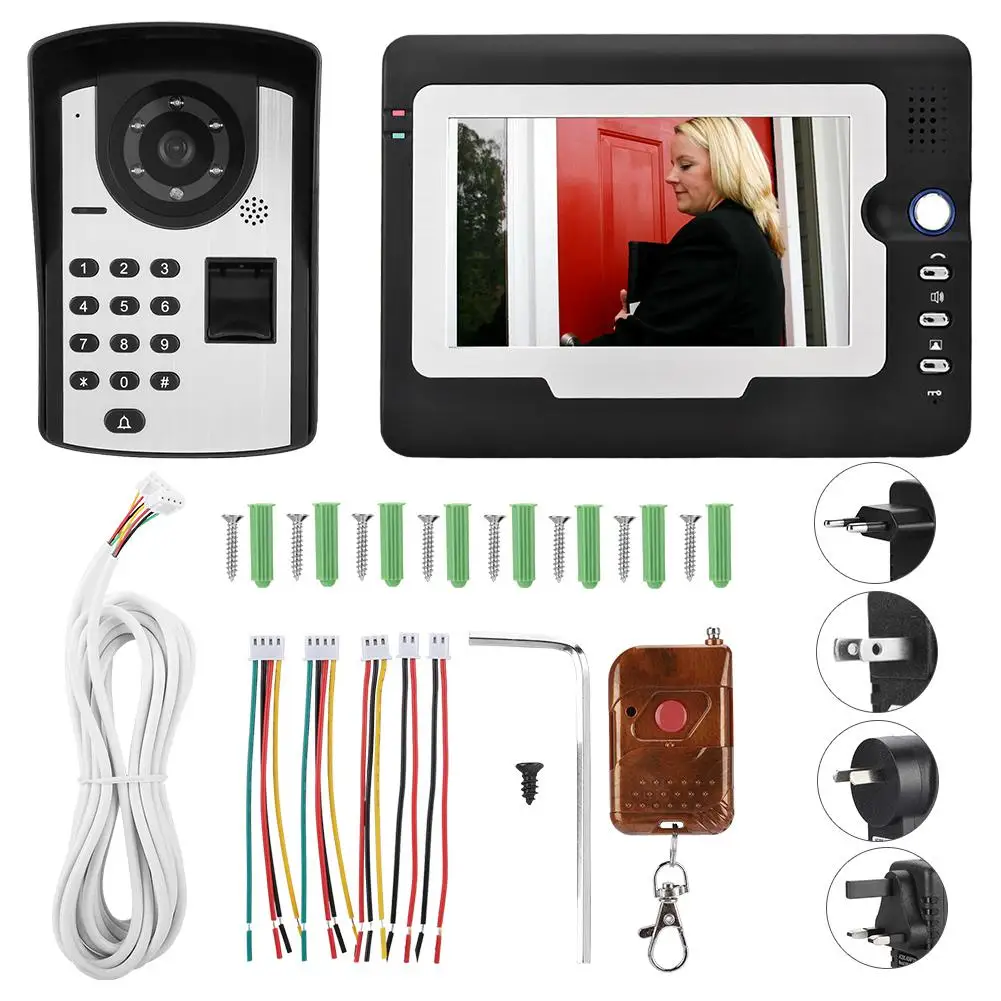 

Professional 7in Video Door Phone Wired Intercom Doorbell Kit Password Fingerprint Unlocking
