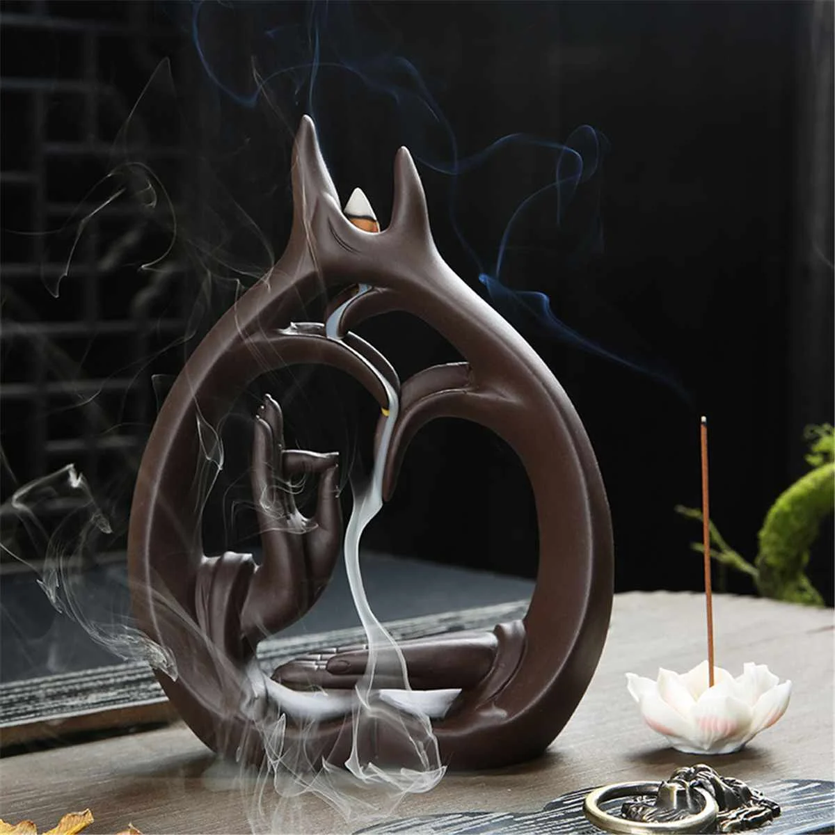 

With 10Pcs Cones Purple Clay Incense Burner Buddha Hand Backflow Incense Burner Lotuses Incense Burner Aromatherapy Backflow