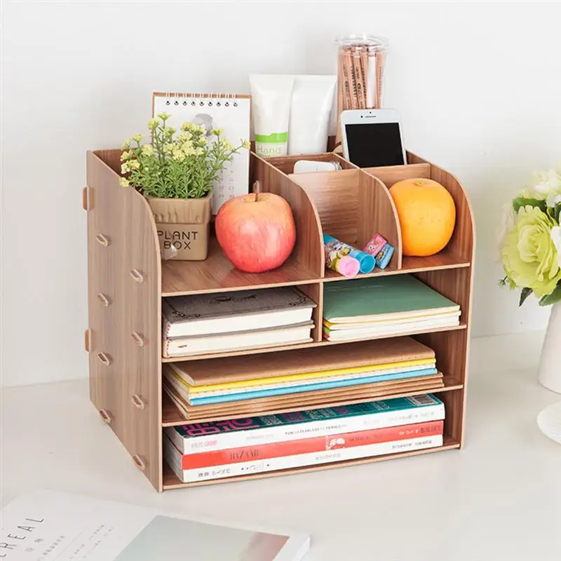 

1 pc Desktop Storage Box Wooden Office Large Multi-layer Stationery Documents Files Holder Rack Shelf Organizer