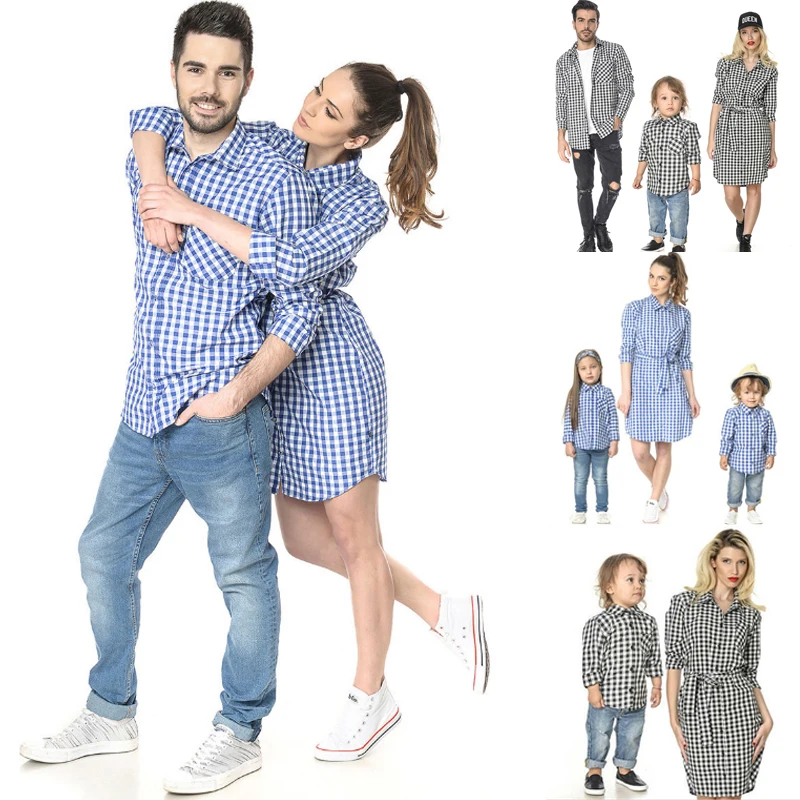 

Family Matching Plaid Top Outfits Women Dress Men Girl Boy Kid Shirt Blouses Clothes Sweet Parent-kids Family Clothes