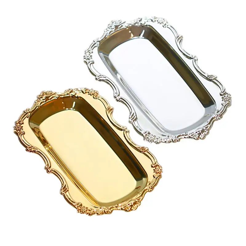 

Square Multicolor Metal Serving Tray Fruit Plate Dessert Dish Cake Snack Stand Napkin Cake Plate Dish Dried Dessert Platter