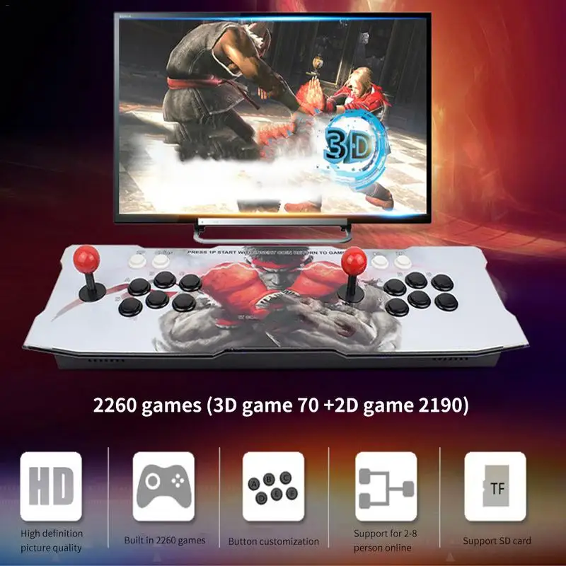 

2260 In 1 Home Game Rocker Consoles Double Arcade Fighting Gamepad Quad Core CPU 16G Memory Joystick With HDMI/VGA/USB Port